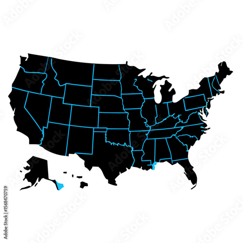 United States map with blue state borders usa map country map