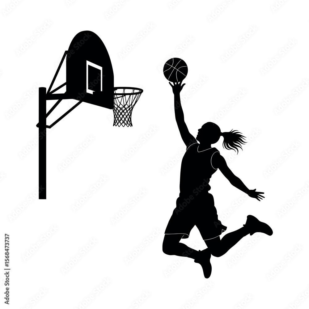 Obraz premium Basketball Player Dunking Silhouette for Sports Design