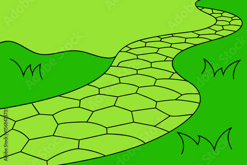 Mosaic Stone Pathway Winding Through Lush Green Grass