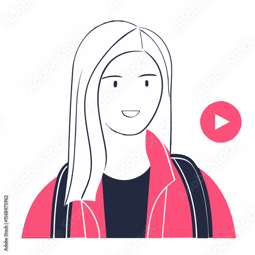 Female avatar with long hair in flat style