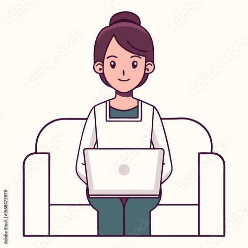 Woman sitting on couch using phone