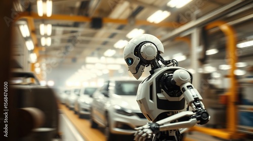 Wallpaper Mural From an overhead perspective, a robotic arm with an antique bronze finish assembles intricate electronics in a futuristic factory. Torontodigital.ca