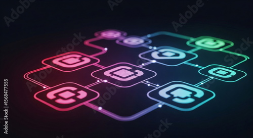 Blockchain network with interconnected nodes on a circuit board, representing cryptocurrency and decentralized technology