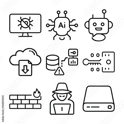 Cybersecurity Icons AI, Data, Threats