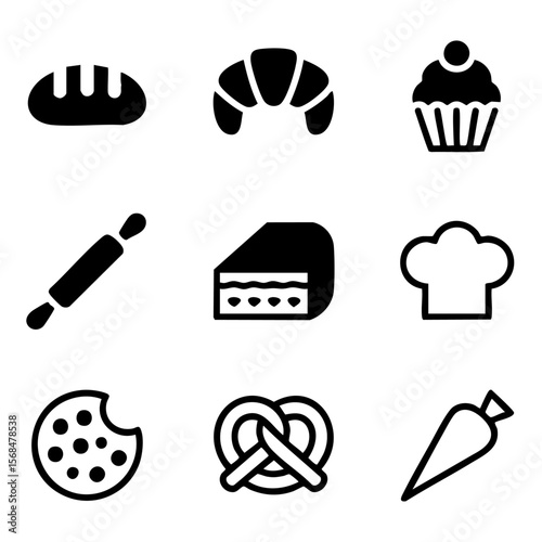 Minimalist Silhouette of a Single Croissant on White Background bakery pastry
