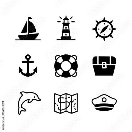 Minimalist Silhouette of a Single Sailing Ship on a White Background Sea Adventure Graphic Design Element