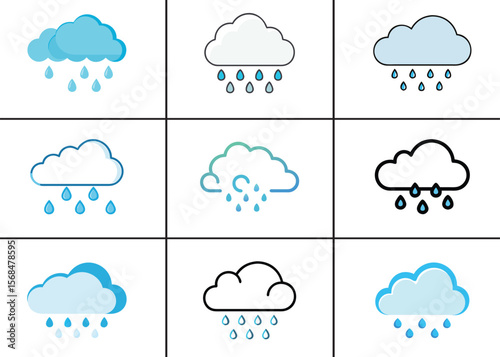 Cloud and rain drops Vector Set