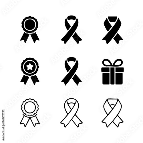 Nine Minimalist Black Ribbon Icons Set with Transparent Background Vector Illustration ribbon set minimalist ribbon