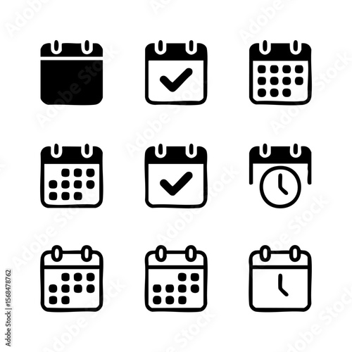 Nine Minimalist Calendar Icons Set Transparent png White Background Simple Schedule Symbols calendar symbol