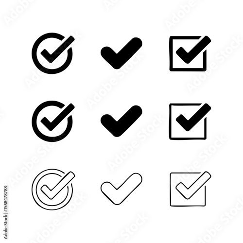 Nine Minimalist Confirmation Icons Set Transparent Background Vector Graphic