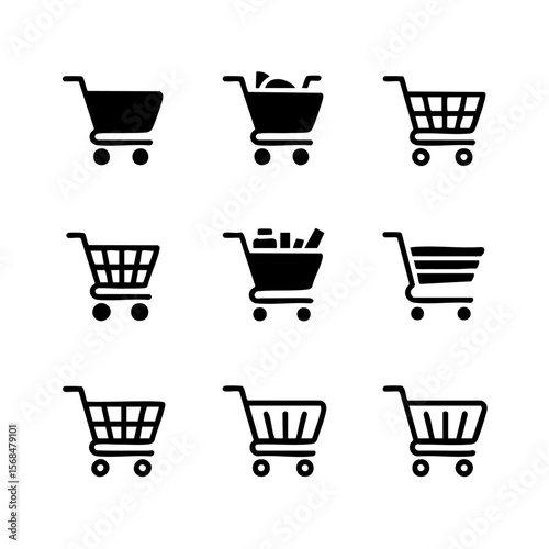 Nine Minimalist Shopping Cart Silhouettes Transparent png Set online shopping ecommerce