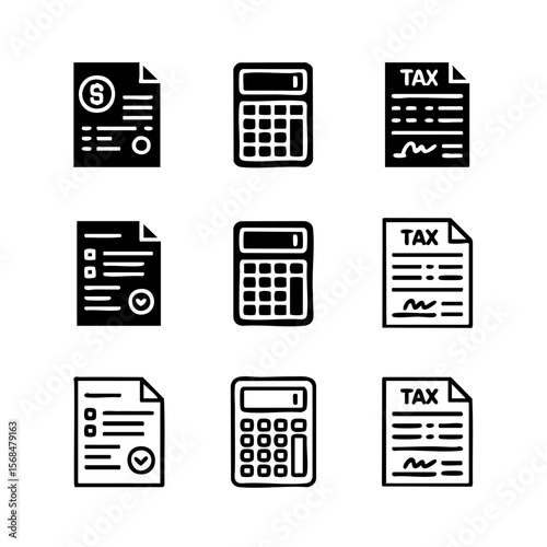 Nine Minimalist Tax Icons Set Transparent Background Vector Illustration minimalist icons set of nine