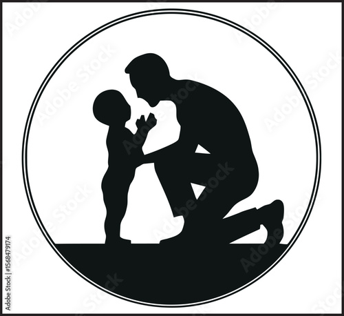 Father and Child Tender Moment Circle Silhouette Icon Vector Design
