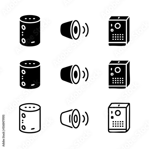 Nine Minimalist Smart Speaker Silhouettes on White vector