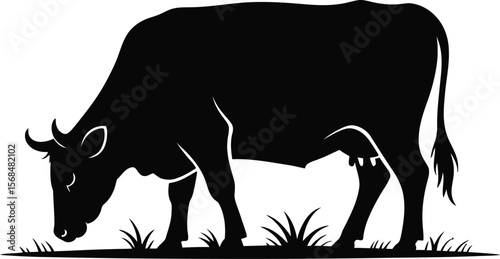 Black silhouette of a cow grazing on white background [Converted].eps