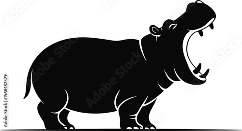 Black silhouette of a hippo yawning [Converted].eps