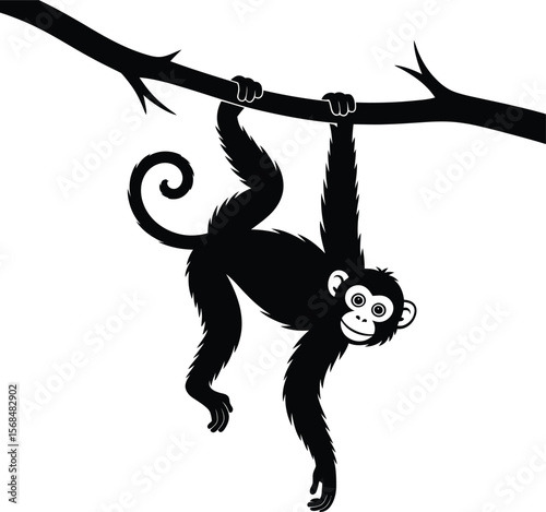Black silhouette of a monkey hanging on white background (3) [Converted].eps