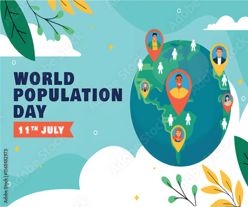 World Population Day Awareness Background in Flat Style with Earth and Humans