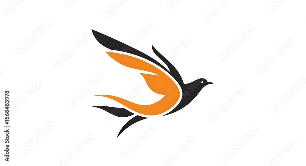 Obraz premium Abstract design of a stylized bird in flight, featuring orange and black shapes.