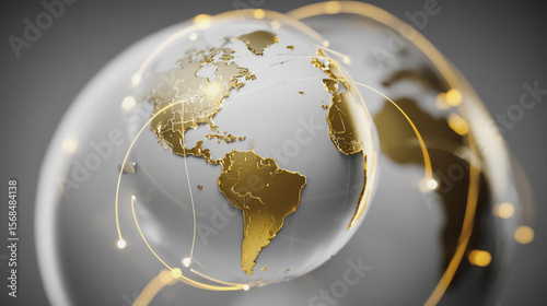 Abstract technology white background. Earth network with glowing nodes and net lines business connection of lines from nodes It is connected to endless nodes and represents the innovation of communica