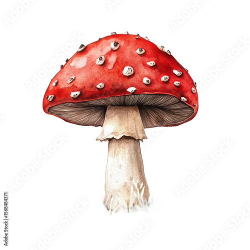 . Red mushroom watercolor illustration subject