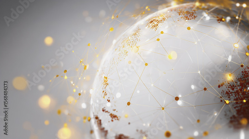 Abstract technology white background. Earth network with glowing nodes and net lines business connection of lines from nodes It is connected to endless nodes and represents the innovation of communica