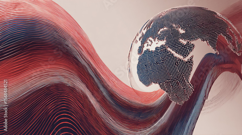Abstract technology white background. Earth network with glowing nodes and net lines business connection of lines from nodes It is connected to endless nodes and represents the innovation of communica