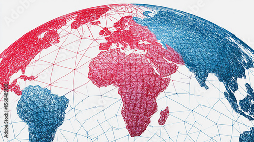 Abstract technology white background. Earth network with glowing nodes and net lines business connection of lines from nodes It is connected to endless nodes and represents the innovation of communica