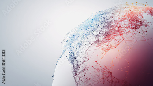 Abstract technology white background. Earth network with glowing nodes and net lines business connection of lines from nodes It is connected to endless nodes and represents the innovation of communica