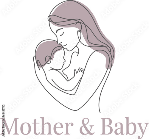 A minimalist line art drawing of a mother holding her baby with gentle and loving embrace art