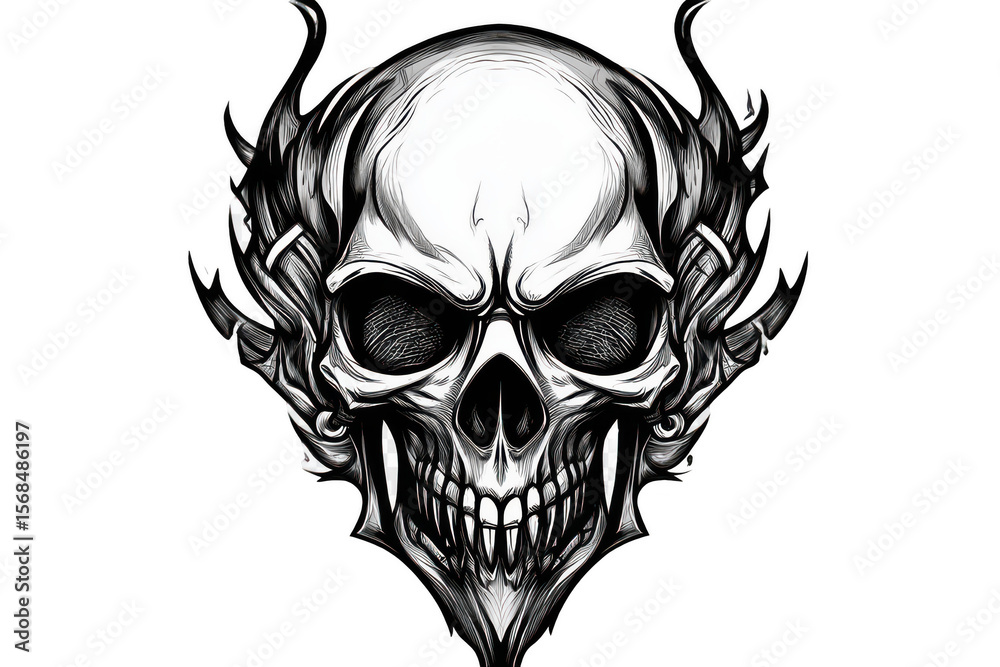 Fototapeta premium . Graphic black and white drawing of a skull. Hand drawn subject
