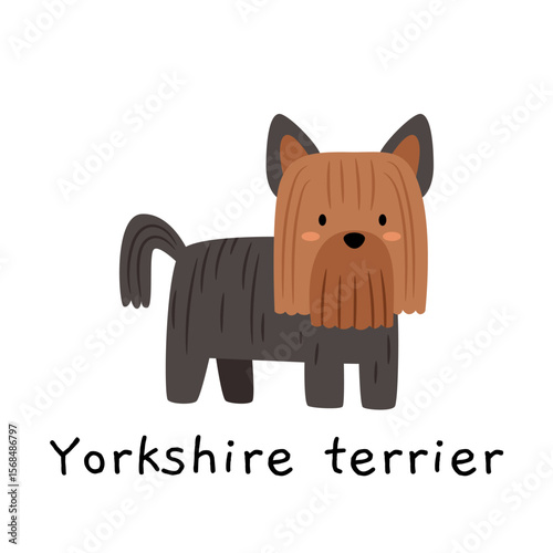 Cute cartoon Yorkshire Terrier in a hand-drawn style. Perfect for kids' prints, pet-themed designs, educational materials, and nursery posters.
