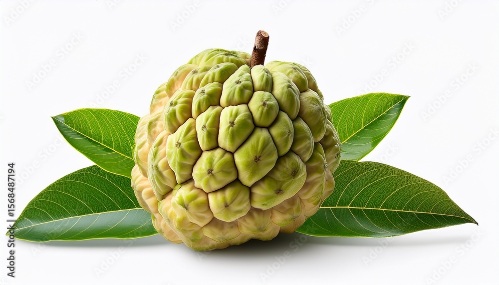 Fototapeta premium custard apple with leaves isolated on transparent background