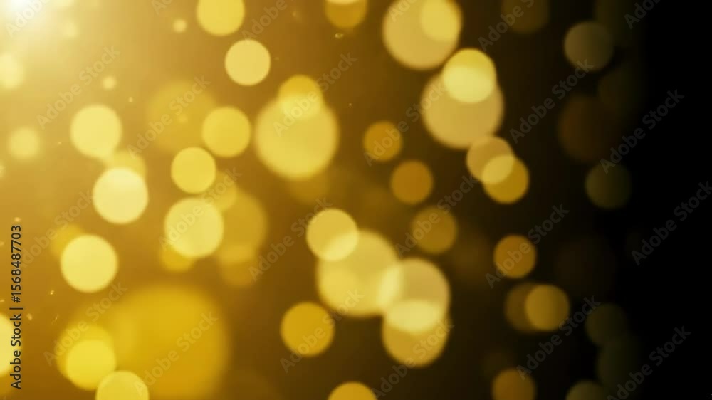 A festive golden bokeh background with sparkling lights and glowing circles