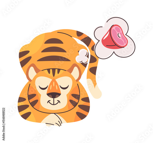 Cute tiger dreaming about meat
