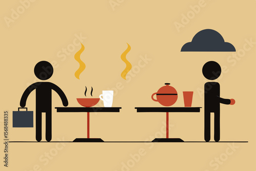 Business Lunch Break Simple Illustration of Office Workers Enjoying a Warm Meal
