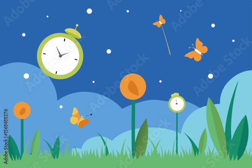 Dreamy Night Garden Time Flies with Butterflies and Flowers
