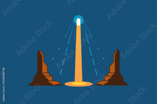 Mystical Desert Light Beam  A Glowing Pillar of Energy Between Ancient Ruins