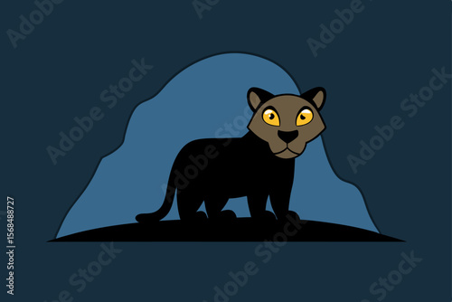 Majestic Black Panther Silhouette at Night A Dark and Mysterious Creature Illustration