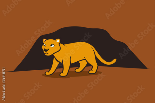 Majestic Cougar Emerging from Cave Wild Cat Illustration