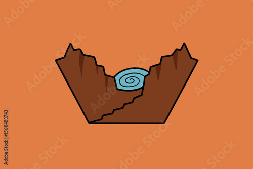 Mountain Valley Landscape Abstract Nature Illustration with Spiral Water Feature