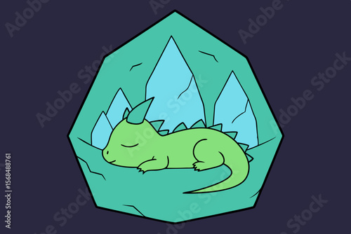 Adorable Sleeping Dragon in Crystal Cave Fantasy Illustration