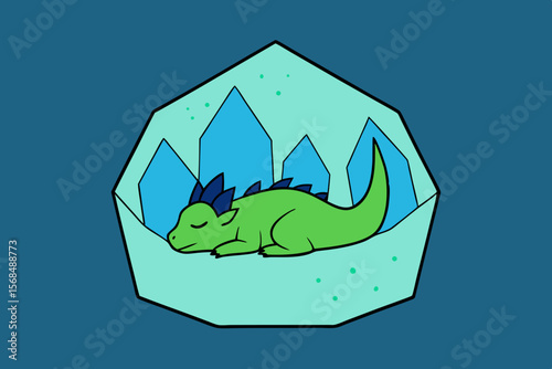 Sleeping Dragon in Crystal Cave Fantasy Illustration