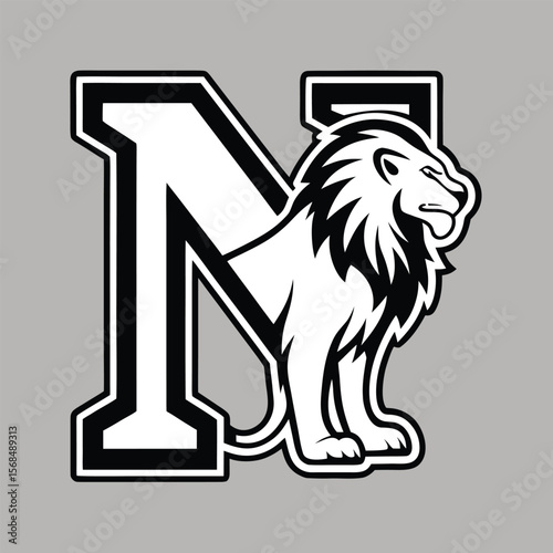 Majestic lion emblem with bold letter N black