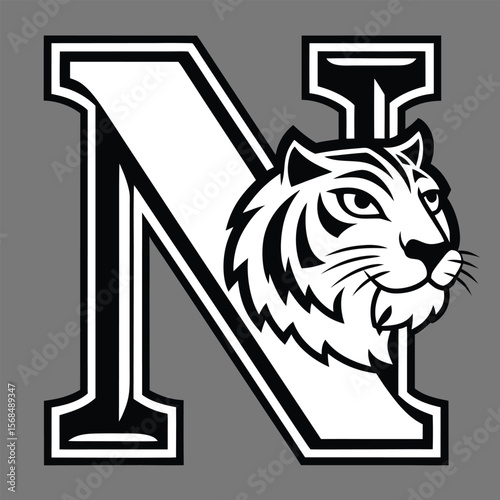 Bold letter n with tiger head logo animal