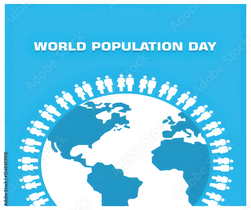World Population Day Blue Background Design Featuring Earth and Population Theme