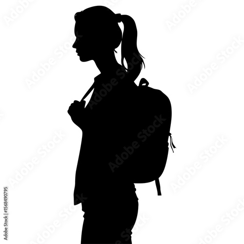 Hiking silhouette female backpacker adventure vector for outdoor gear travel blogs and eco-tourism campaigns