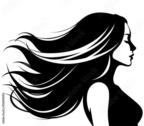 Graceful long hair silhouette flowing locks beauty vector for haircare ads luxury branding and romantic novel covers