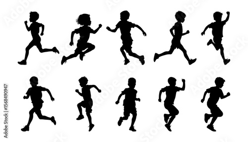 Wallpaper Mural Active boys silhouettes dynamic play poses vector for sports branding park safety campaigns and childrens wellness content Torontodigital.ca
