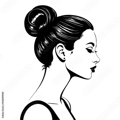 Elegant updo hairstyle side profile beauty vector for salon marketing haircare tutorials and bridal fashion campaigns